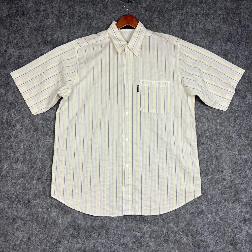 Masatomo Men's Short-Sleeve Button-Down Shirt In Pale Yellow Stripe Size Xl